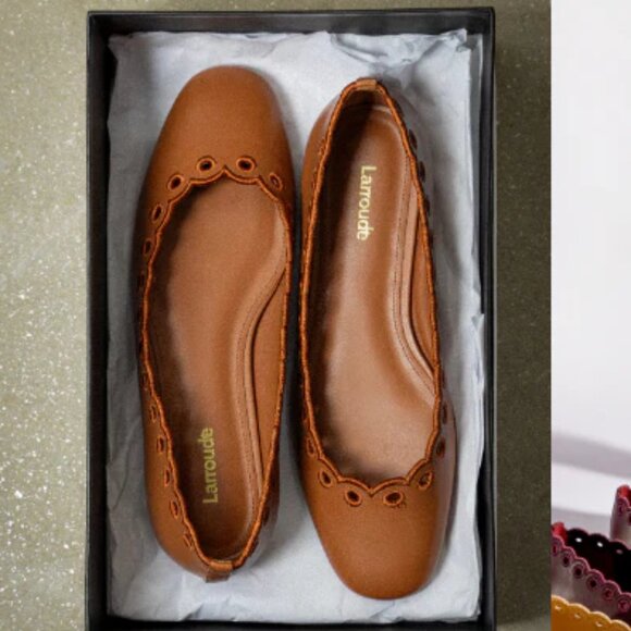 NEW LARROUDE women's meghan broderie flat shoes in carmel 825 10j5 - Picture 6 of 9